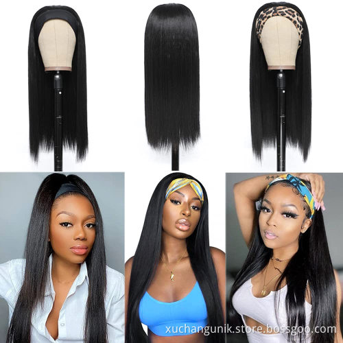 Wholesale Human Hair Headband Wig Natural silky Straight Indian Cuticle Aligned Human Hair Non Lace Closure Wigs For Black Wome